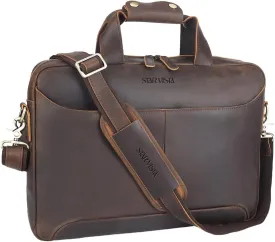STAR VISTA Vittorio Slim Laptop Messenger Bag, 15.6" Full Grain Leather Business Briefcase for Men, Dark Brown, YKK Zippers
