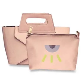 Stylish PU Leather and Zip Design Tote Bag For Women - Pink