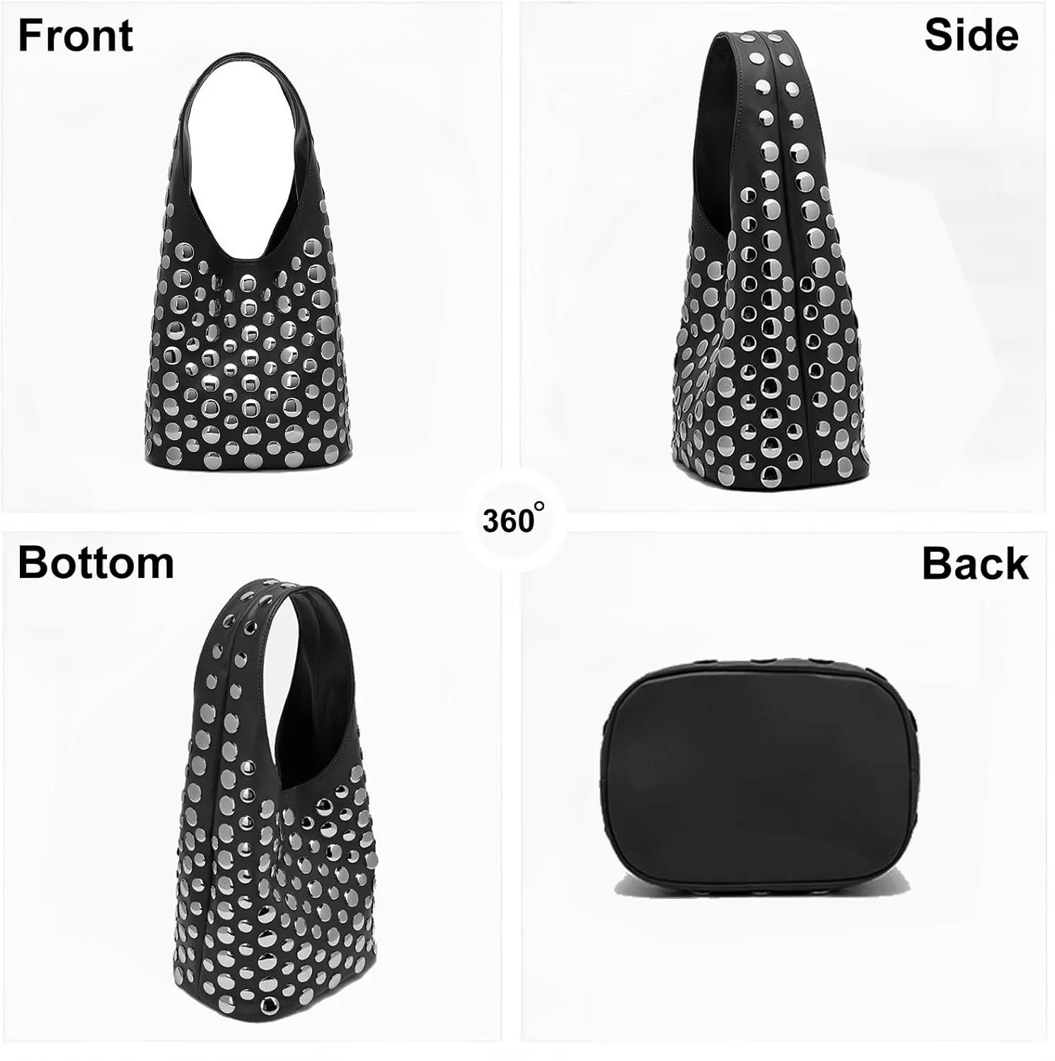 Stylish Studded Hobo Bag, Y2K Purse with Magnetic Closure, Mid-Sized Bucket HandbagDaily matching use
