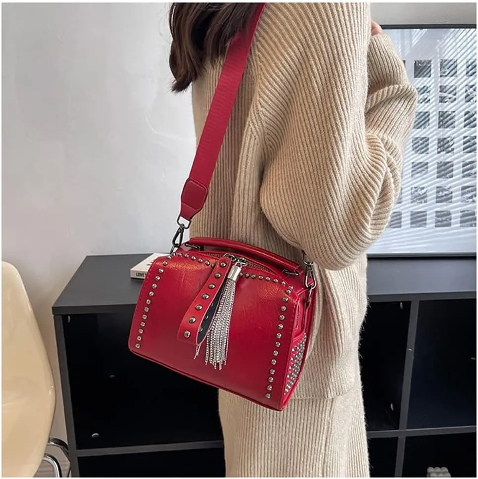 Stylish Women Barrel Tote Bag - Double Zipper Satchel Handbag - Leather Crossbody Shoulder Bag