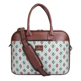 THE CLOWNFISH Deborah series 15.6 inch Laptop Bag For Women Printed Handicraft Fabric & Faux Leather Office Bag Briefcase Messenger Sling Handbag Business Bag (Sky Blue-Diamond)