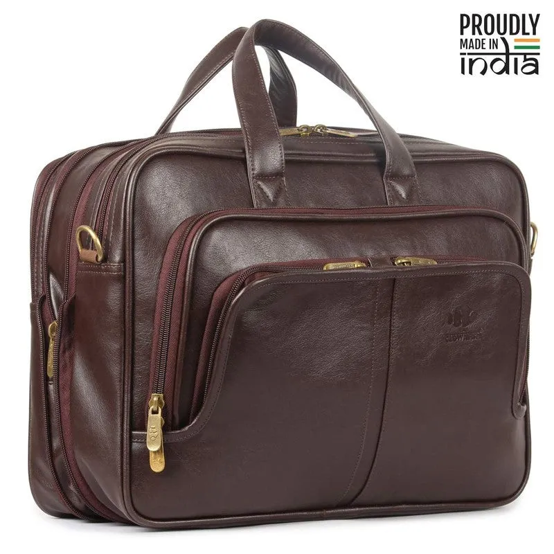 THE CLOWNFISH Faux Leather Laptop Messenger Bag - Expandable Design | Water-Resistant | 15.6 inch | Chocolate