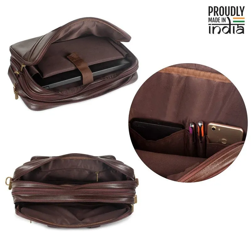 THE CLOWNFISH Faux Leather Laptop Messenger Bag - Expandable Design | Water-Resistant | 15.6 inch | Chocolate