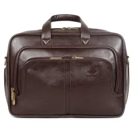 THE CLOWNFISH Faux Leather Laptop Messenger Bag - Expandable Design | Water-Resistant | 15.6 inch | Chocolate