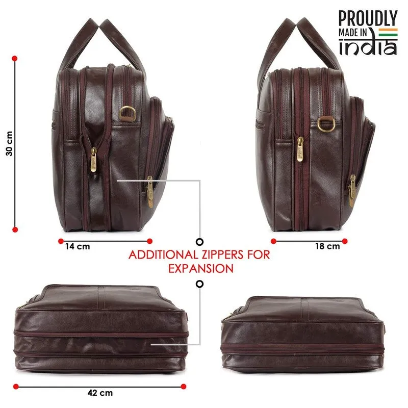THE CLOWNFISH Faux Leather Laptop Messenger Bag - Expandable Design | Water-Resistant | 15.6 inch | Chocolate