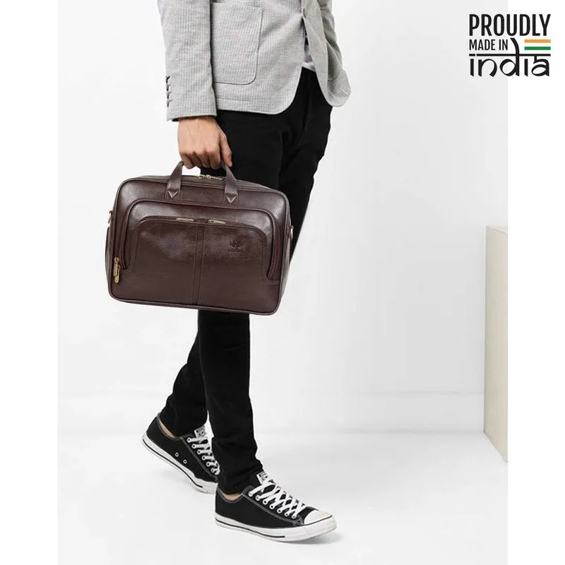 THE CLOWNFISH Faux Leather Laptop Messenger Bag - Expandable Design | Water-Resistant | 15.6 inch | Chocolate
