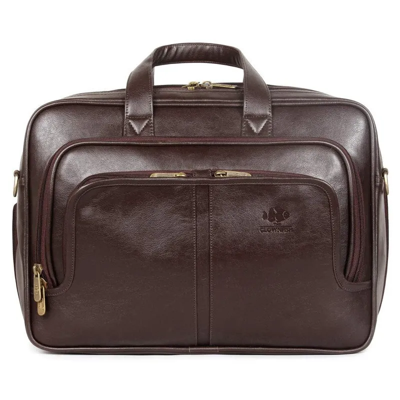 THE CLOWNFISH Faux Leather Laptop Messenger Bag - Expandable Design | Water-Resistant | 15.6 inch | Chocolate