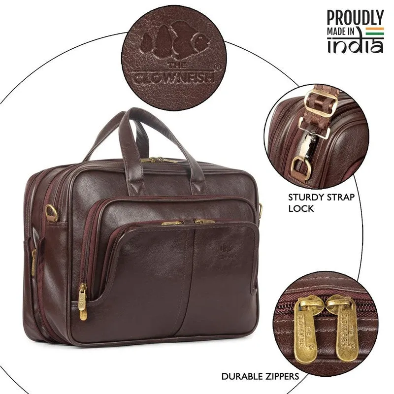 THE CLOWNFISH Faux Leather Laptop Messenger Bag - Expandable Design | Water-Resistant | 15.6 inch | Chocolate