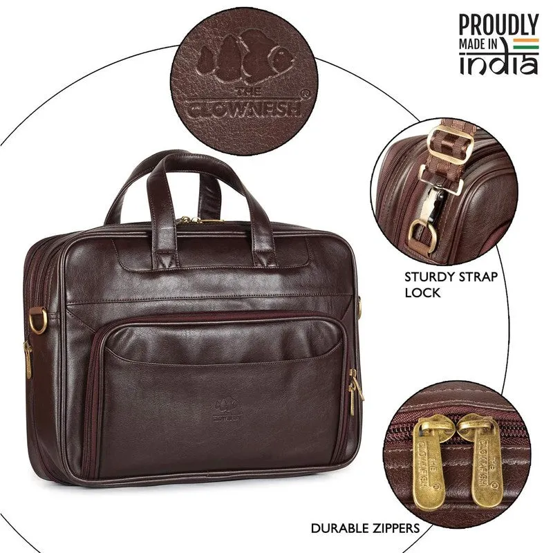 THE CLOWNFISH Faux Leather Laptop Messenger Bag - Expandable Design | Water-Resistant | 15.6 inch | Chocolate
