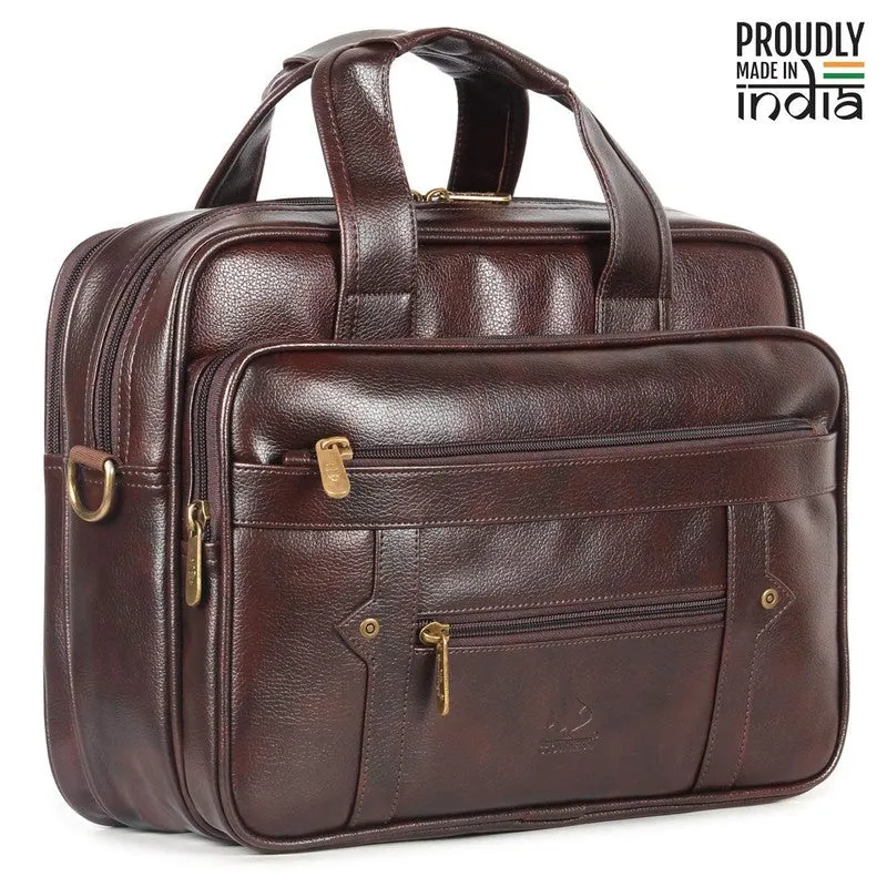 THE CLOWNFISH Faux Leather Laptop Messenger Bag - Water Resistant, Stylish Design | Adjustable Strap | 12 inch | Dark Brown