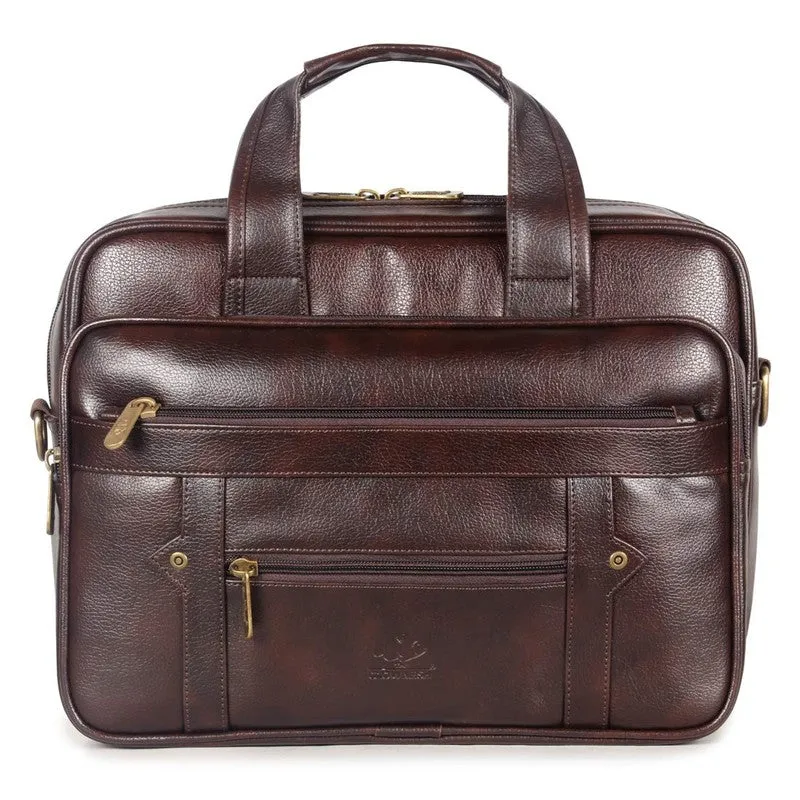 THE CLOWNFISH Faux Leather Laptop Messenger Bag - Water Resistant, Stylish Design | Adjustable Strap | 12 inch | Dark Brown