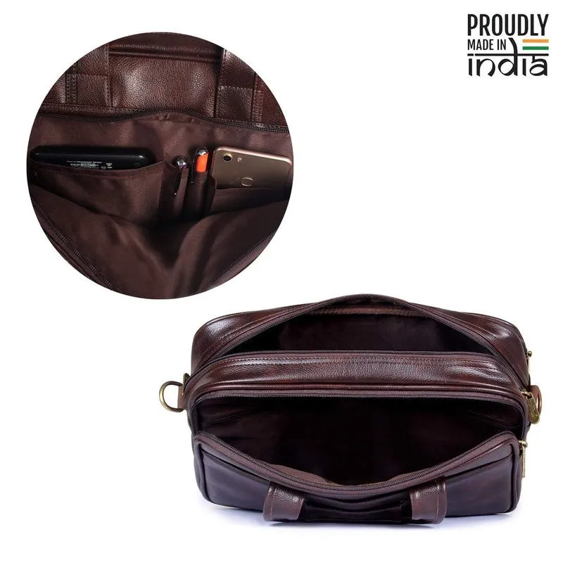 THE CLOWNFISH Faux Leather Laptop Messenger Bag - Water Resistant, Stylish Design | Adjustable Strap | 12 inch | Dark Brown