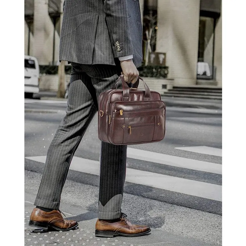 THE CLOWNFISH Faux Leather Laptop Messenger Bag - Water Resistant, Stylish Design | Adjustable Strap | 12 inch | Dark Brown