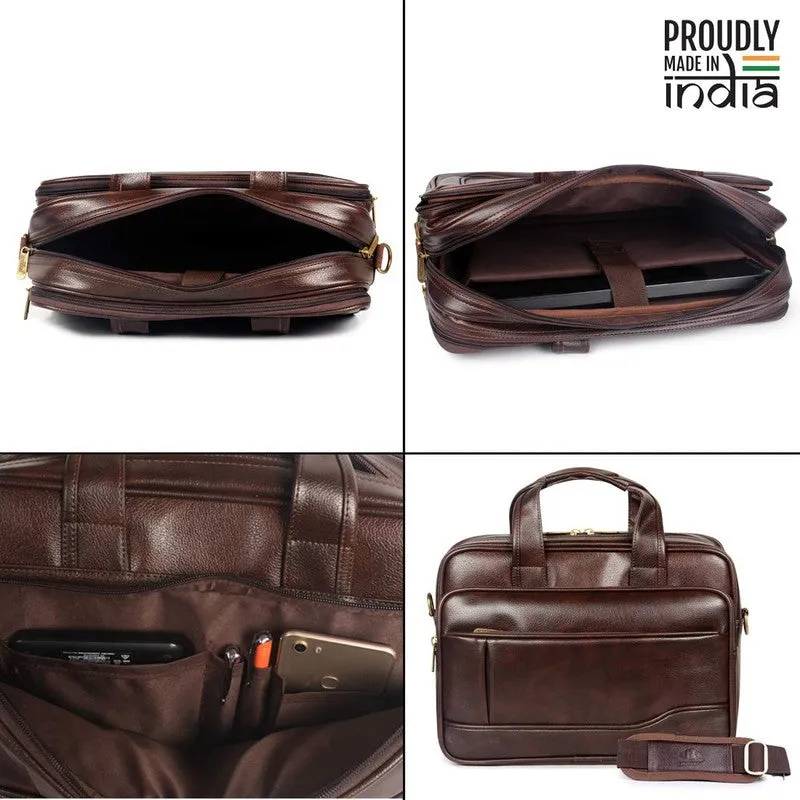THE CLOWNFISH Faux Leather Laptop Messenger Bag - Water Resistant, Stylish Design | Adjustable Strap | 12 inch | Dark Brown