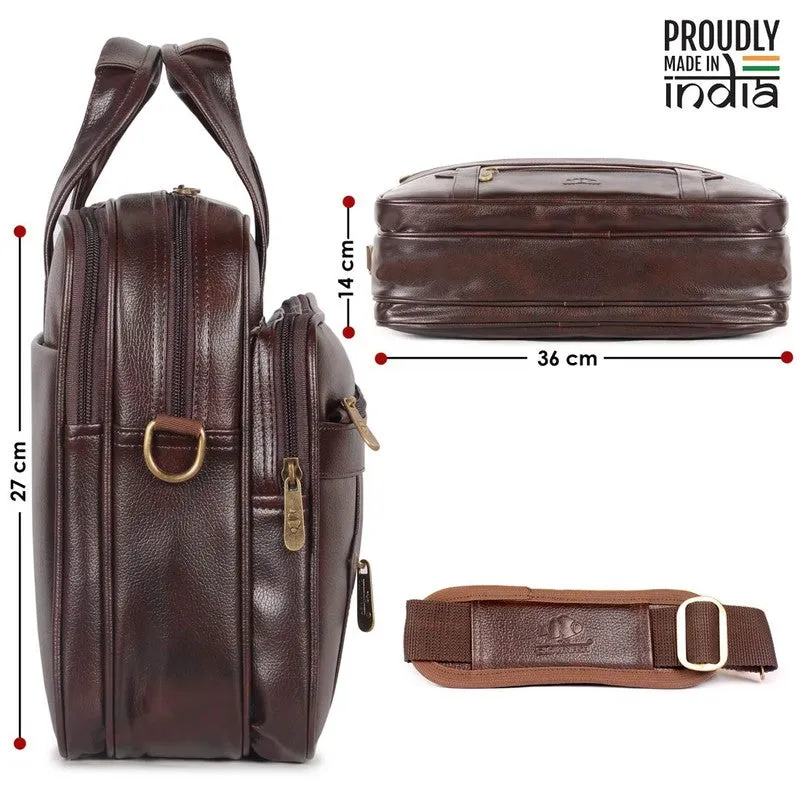 THE CLOWNFISH Faux Leather Laptop Messenger Bag - Water Resistant, Stylish Design | Adjustable Strap | 12 inch | Dark Brown