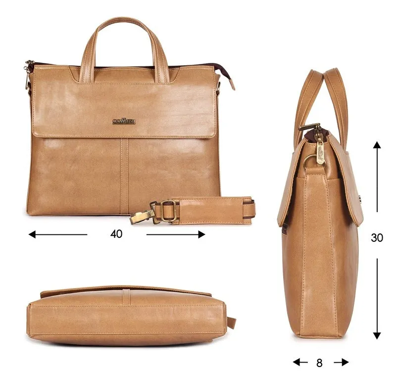 THE CLOWNFISH Julio Series Laptop Messenger Bag - Faux Leather, Padded Compartment | 14 inch | Beige