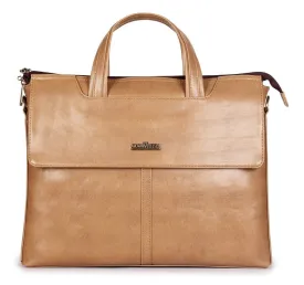 THE CLOWNFISH Julio Series Laptop Messenger Bag - Faux Leather, Padded Compartment | 14 inch | Beige