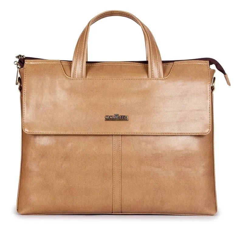 THE CLOWNFISH Julio Series Laptop Messenger Bag - Faux Leather, Padded Compartment | 14 inch | Beige