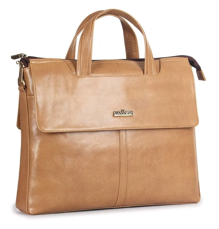 THE CLOWNFISH Julio Series Laptop Messenger Bag - Faux Leather, Padded Compartment | 14 inch | Beige