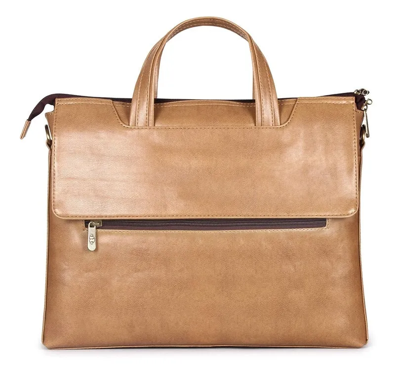 THE CLOWNFISH Julio Series Laptop Messenger Bag - Faux Leather, Padded Compartment | 14 inch | Beige