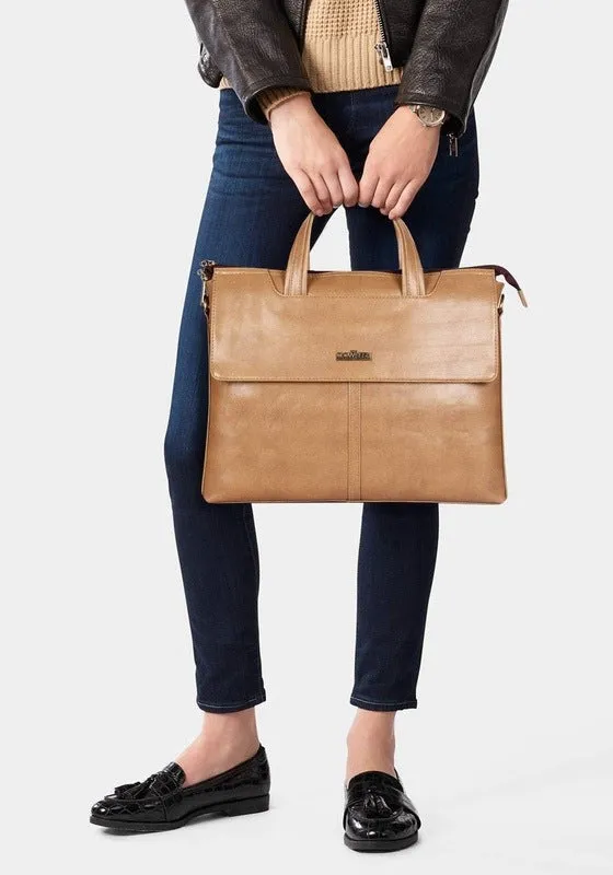 THE CLOWNFISH Julio Series Laptop Messenger Bag - Faux Leather, Padded Compartment | 14 inch | Beige