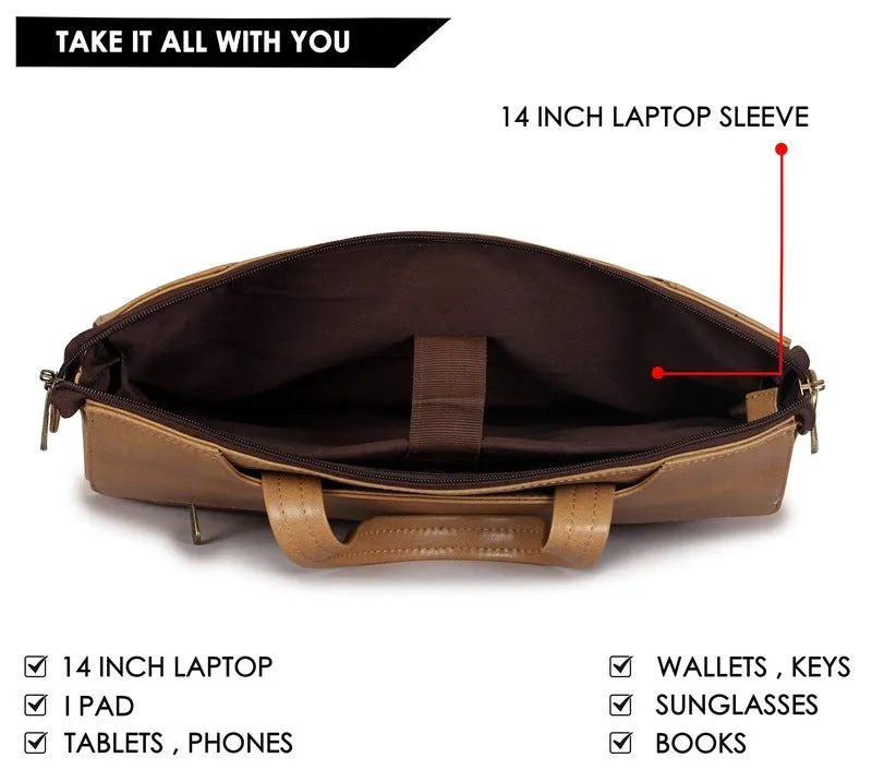 THE CLOWNFISH Julio Series Laptop Messenger Bag - Faux Leather, Padded Compartment | 14 inch | Beige