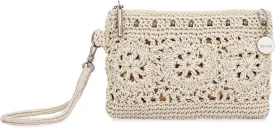 The Sak Vita Small Crochet Wristlet Purse - Hand Crochet Women's Clutch for Everyday & Travel - Mini Handbag With Card Slots, Zipper Closure & Pockets - Natural Medallion