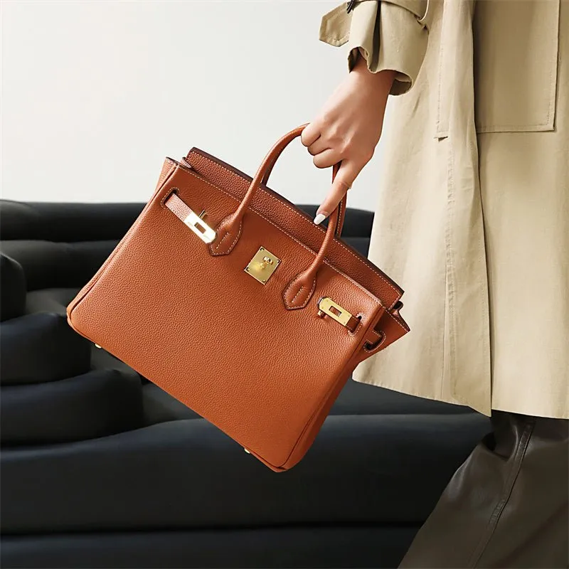 The Tabby | Luxury Litchi-Grain Leather Handbag – Classic Brown
