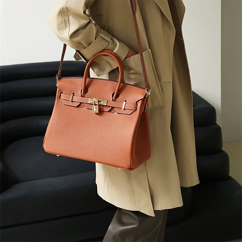 The Tabby | Luxury Litchi-Grain Leather Handbag – Classic Brown