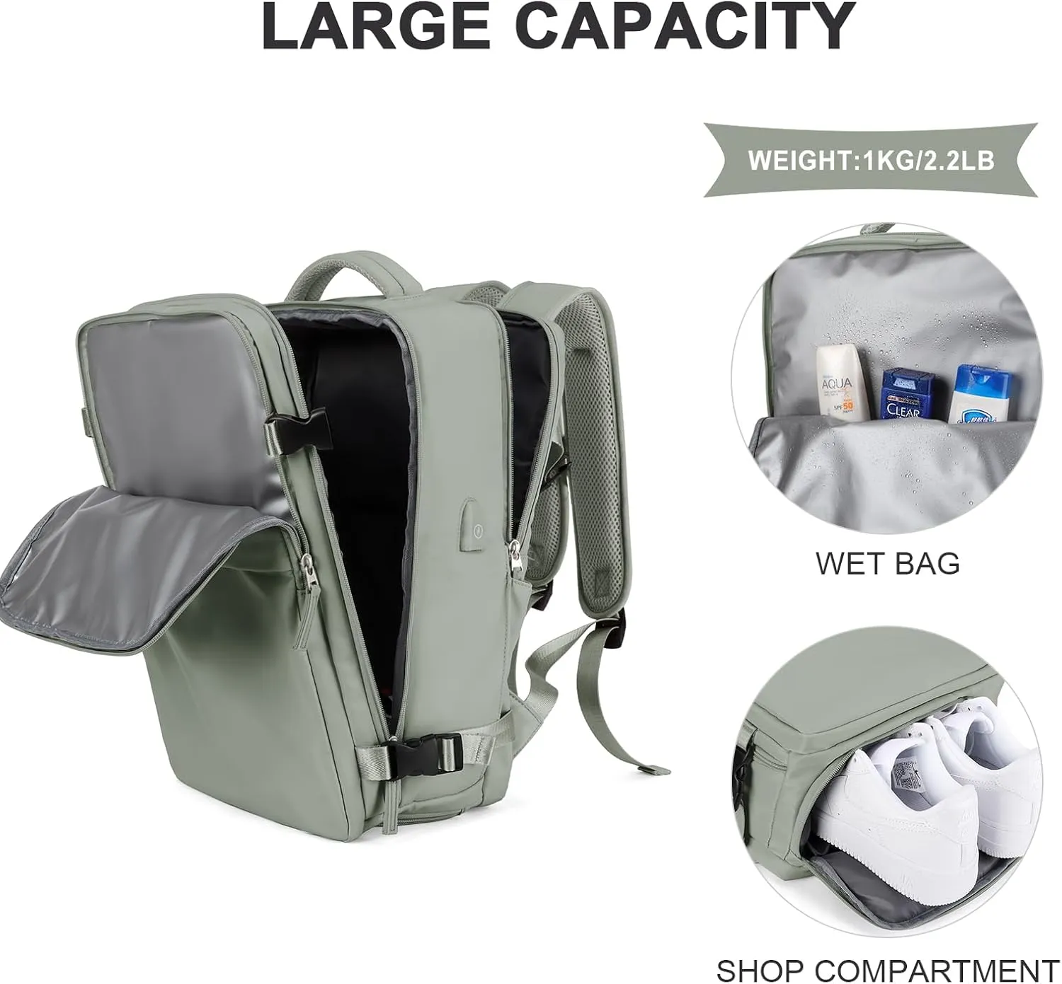 Travel Backpack For Women Men Airline Approved,Grass green Carry On Backpack,Large Hiking Backpack Waterproof Outdoor Sports Rucksack Casual Daypack Fit 15.6 Inch Laptop Backpack College Backpack