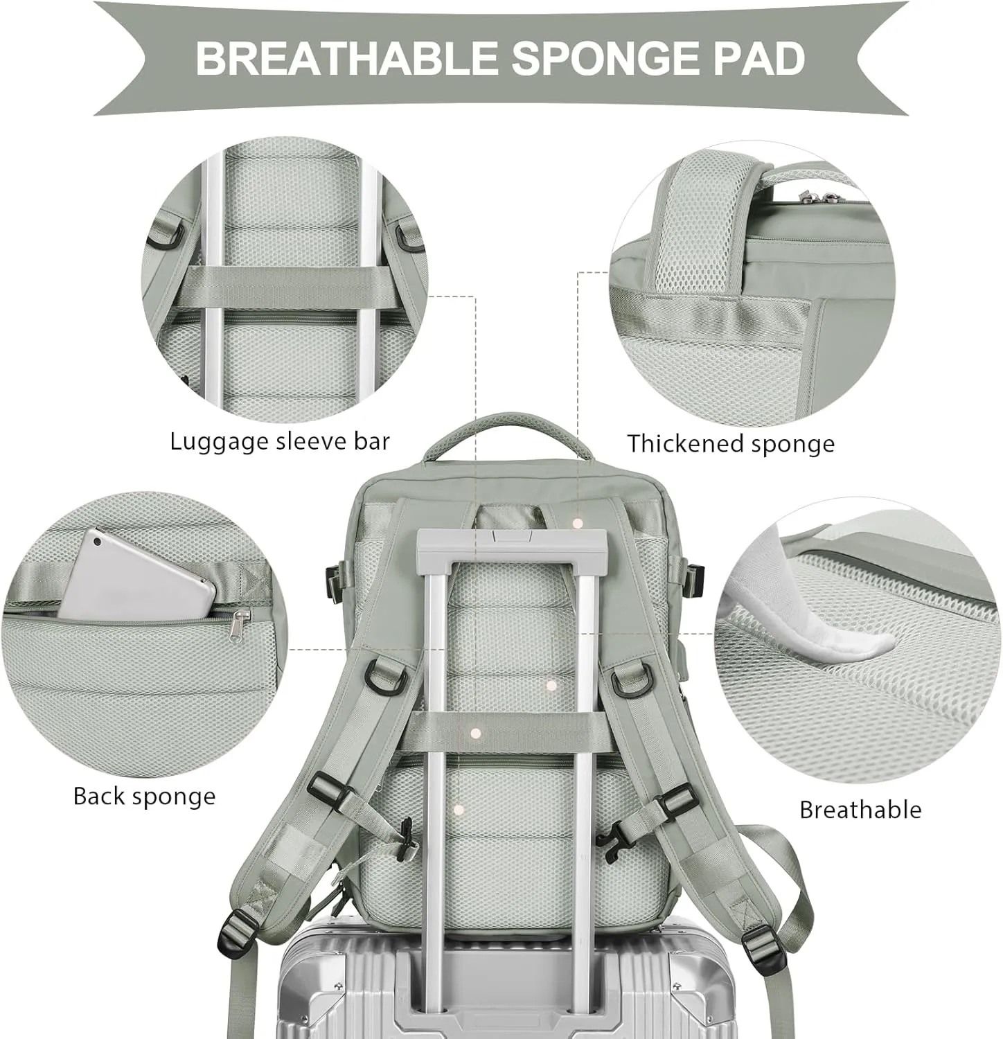 Travel Backpack For Women Men Airline Approved,Grass green Carry On Backpack,Large Hiking Backpack Waterproof Outdoor Sports Rucksack Casual Daypack Fit 15.6 Inch Laptop Backpack College Backpack