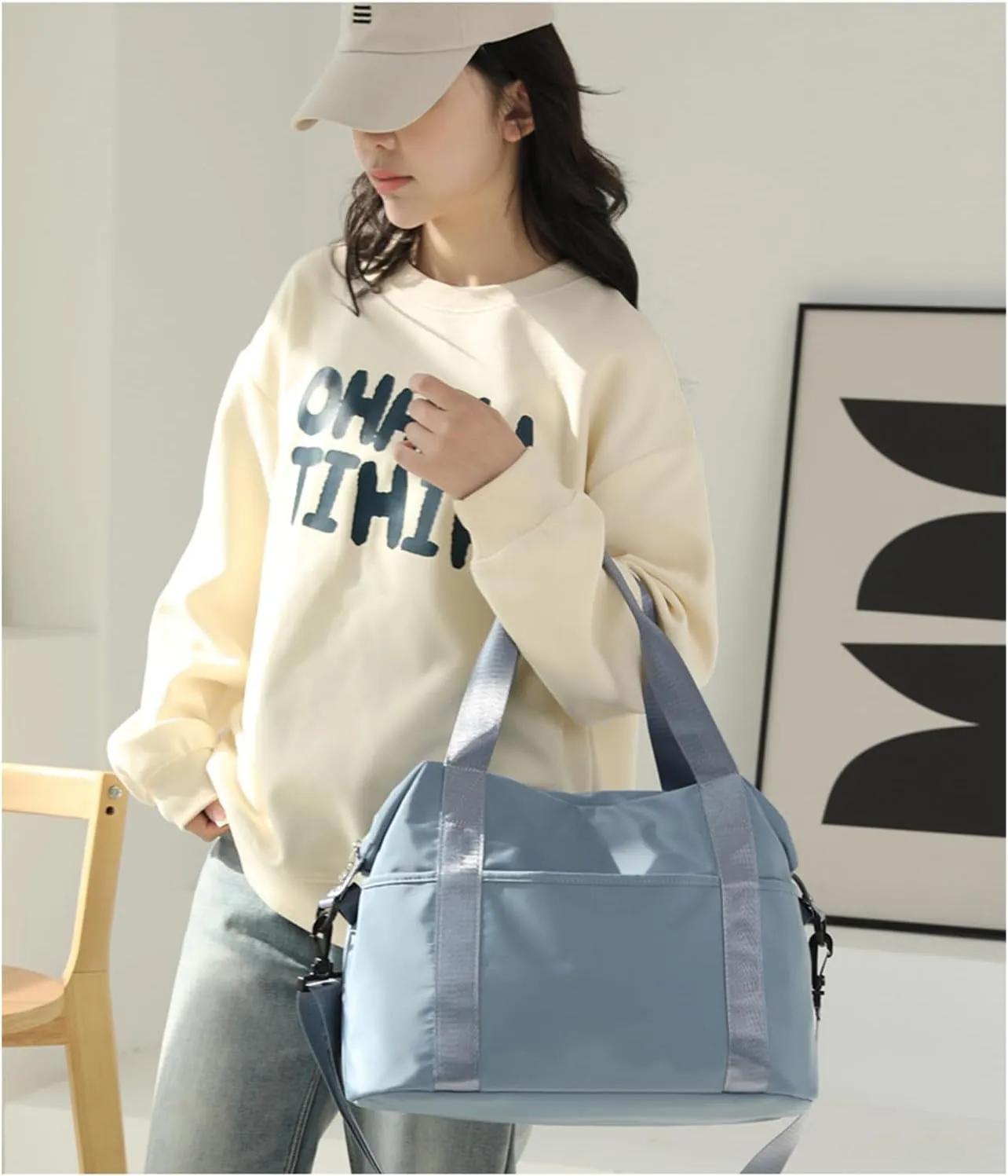 Travel Tote Bag Weekend Bag Sports Gym Yoga Bag Travel Tote Bags for Women with Trolley Sleeve Nylon Tote Purse
