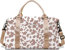 Travel Weekender Duffel Overnight Carry On Bag with Trolley Sleeve,Large Travel Tote Bag with Wet Pocket Shoulder Strap for Women-Brown Cow