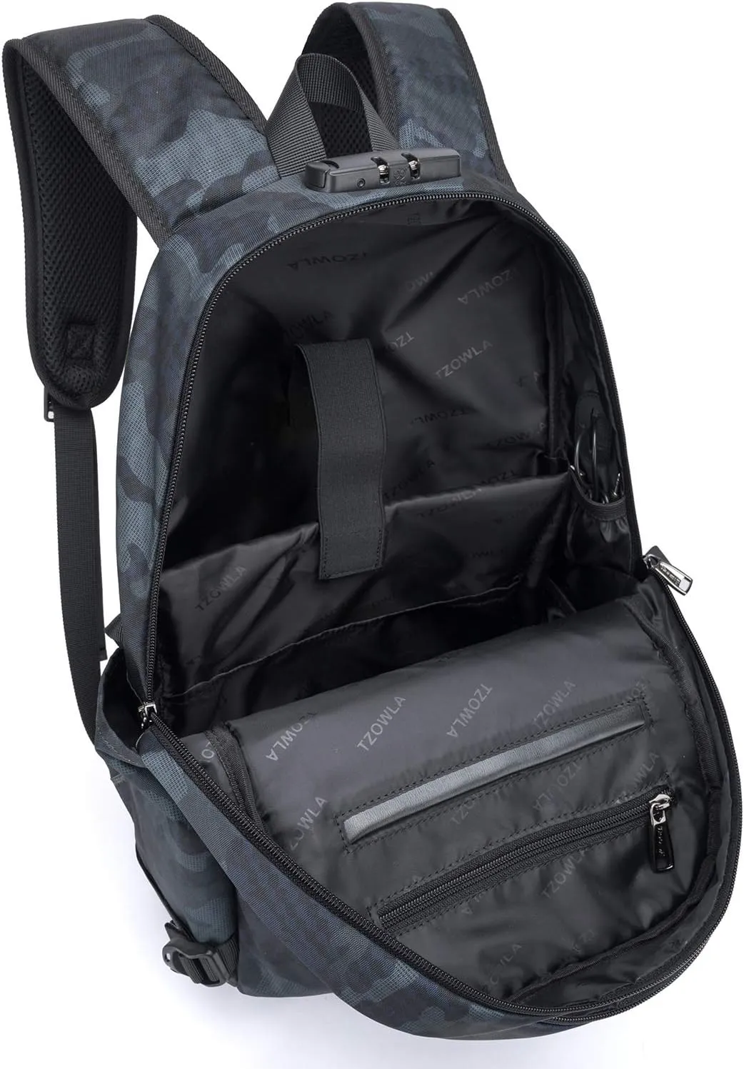 Tzowla Anti-Theft Business Laptop Backpack, Water Resistant, 15.6 Inch, Navy Blue Camo, Unisex