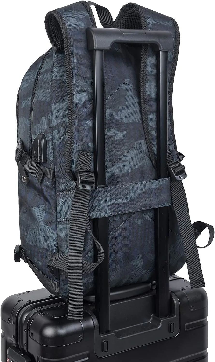Tzowla Anti-Theft Business Laptop Backpack, Water Resistant, 15.6 Inch, Navy Blue Camo, Unisex