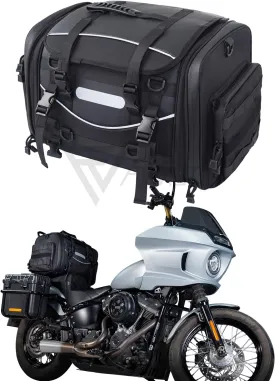 Universal Motorcycle Travel Luggage, Expandable Tail Bag 40-60L(10-15 Gallon), All Weather Rack Bag, Sissy Bar Bags, Helmet Bag, Tour Pack Bag Storage Backpack with 6 Straps, Waterproof cover