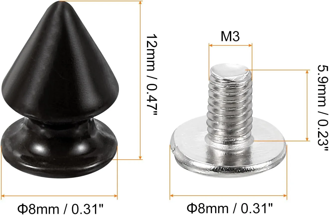 uxcell 20Sets Cone Spike Stud Rivet, 8x12mm Screw Back Tree Studs and Spikes for Leather Craft, Clothing, Shoes, Belts, Bags (Black)