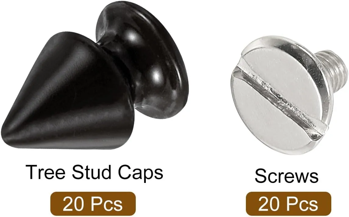 uxcell 20Sets Cone Spike Stud Rivet, 8x12mm Screw Back Tree Studs and Spikes for Leather Craft, Clothing, Shoes, Belts, Bags (Black)