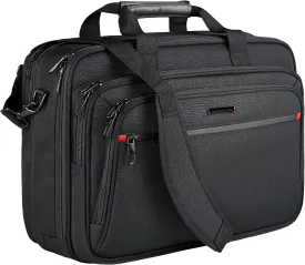 VANKEAN Laptop Briefcase for Men Women, Fits Up to 17.3 Inch Laptop Expandable Premium Laptop Shoulder Bag Water-Repellent Messenger Bag Computer Bag for Travel/Business-Black