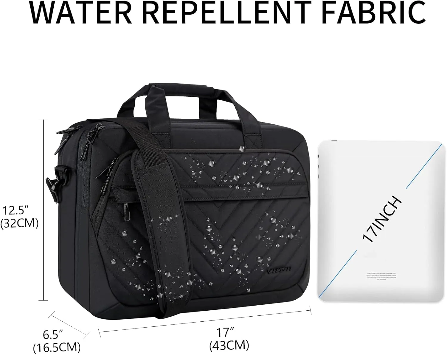 VANKEAN Laptop Briefcase for Women Men Fashion, TSA Friendly Expandable 17 Inch Laptop Bag, Waterproof Computer Bag with RFID Pocket, Work Bag for Women Messenger Bags, Business/Travel/College, Black