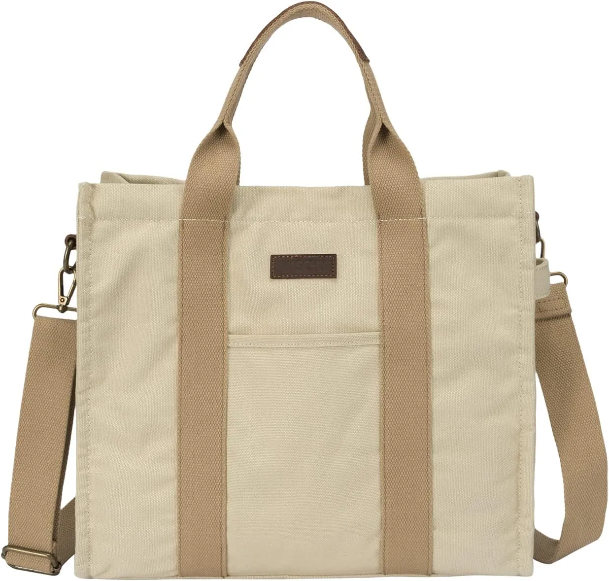 VASCHY Canvas Tote bag, Casual Reusable Work Totes for Women Teachers with Zippers Pockets Crossbody Shoulder Bag Purse