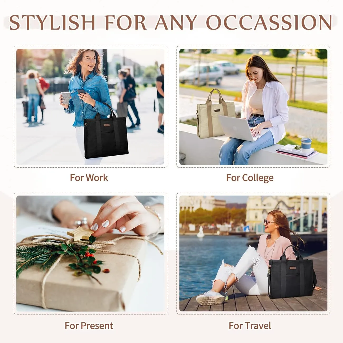 VASCHY Canvas Tote bag, Casual Reusable Work Totes for Women Teachers with Zippers Pockets Crossbody Shoulder Bag Purse