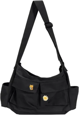 Vintage Canvas Crossbody Messenger Bag with Multiple Pockets and Hook-and-loop Closure, Ideal for School