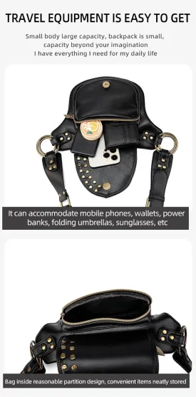 Vintage Leaf Waist Bag for Festivals and Everyday Travel, Steampunk PU Leather Crossbody Belt Bag for Men and Women, Adjustable Fanny Pack for Outdoor Activities, Brown