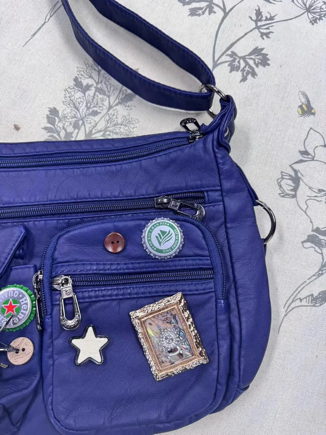 Vintage Y2K Crossbody Bag for Women- Adjustable Strap, Retro Button Design, Multi-Pocket PU Leather Bag
