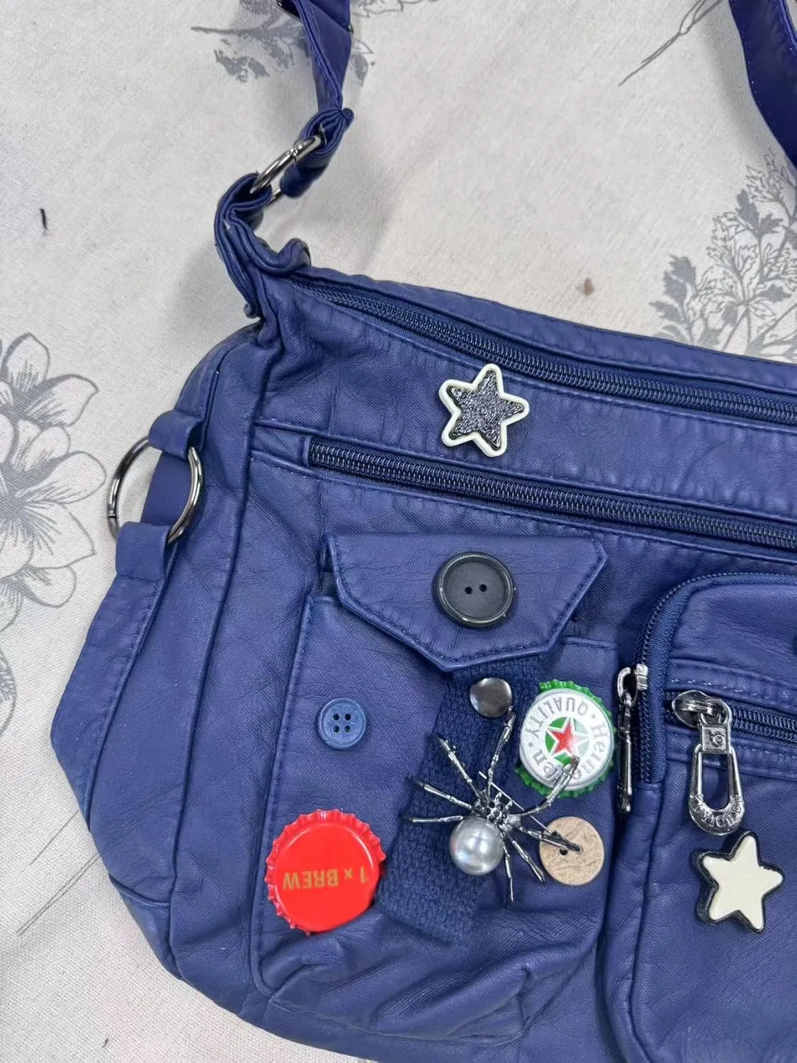 Vintage Y2K Crossbody Bag for Women- Adjustable Strap, Retro Button Design, Multi-Pocket PU Leather Bag
