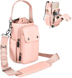 Water Bottle Holder with Strap 24 32 40oz Crossbody Insulated Water Bottle Carrier Sling Bag with Adjustable Wide Strap and Phone Purse 5 Pockets for Walking Hiking Gym Travel