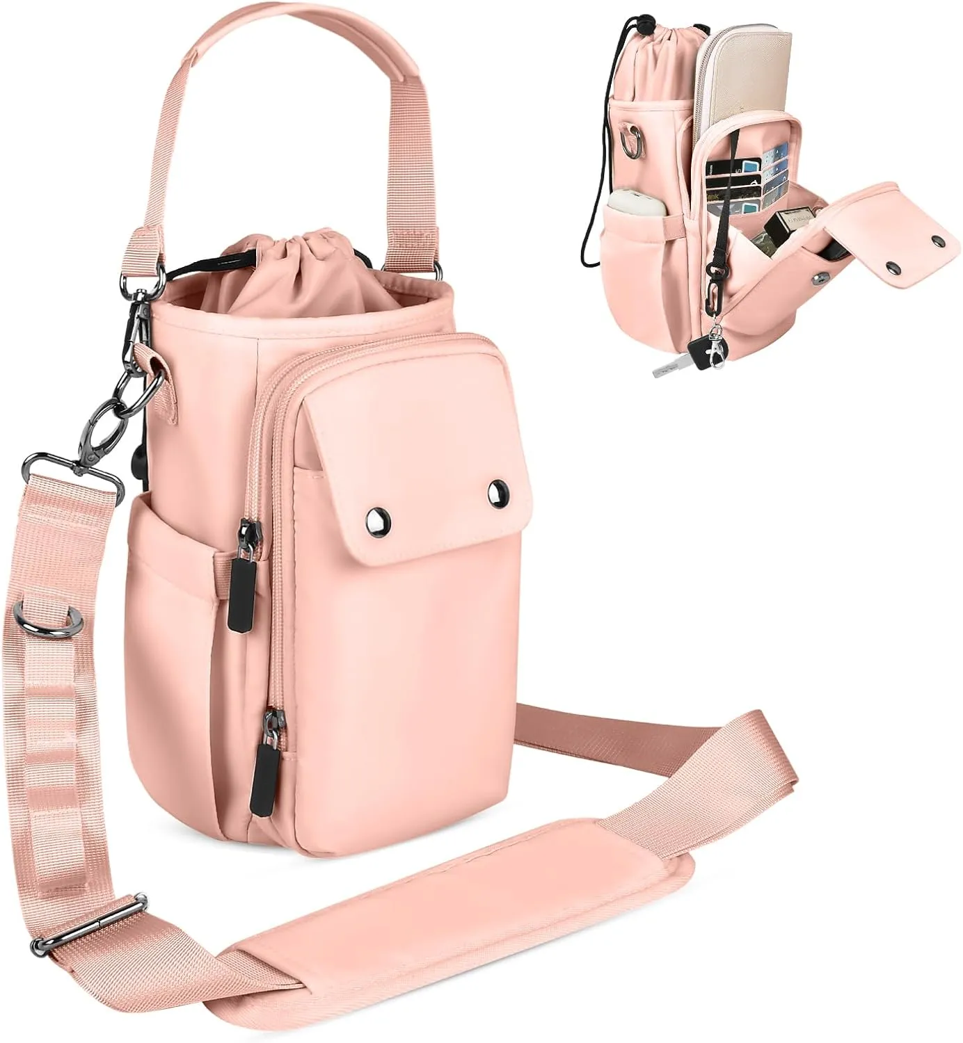 Water Bottle Holder with Strap 24 32 40oz Crossbody Insulated Water Bottle Carrier Sling Bag with Adjustable Wide Strap and Phone Purse 5 Pockets for Walking Hiking Gym Travel