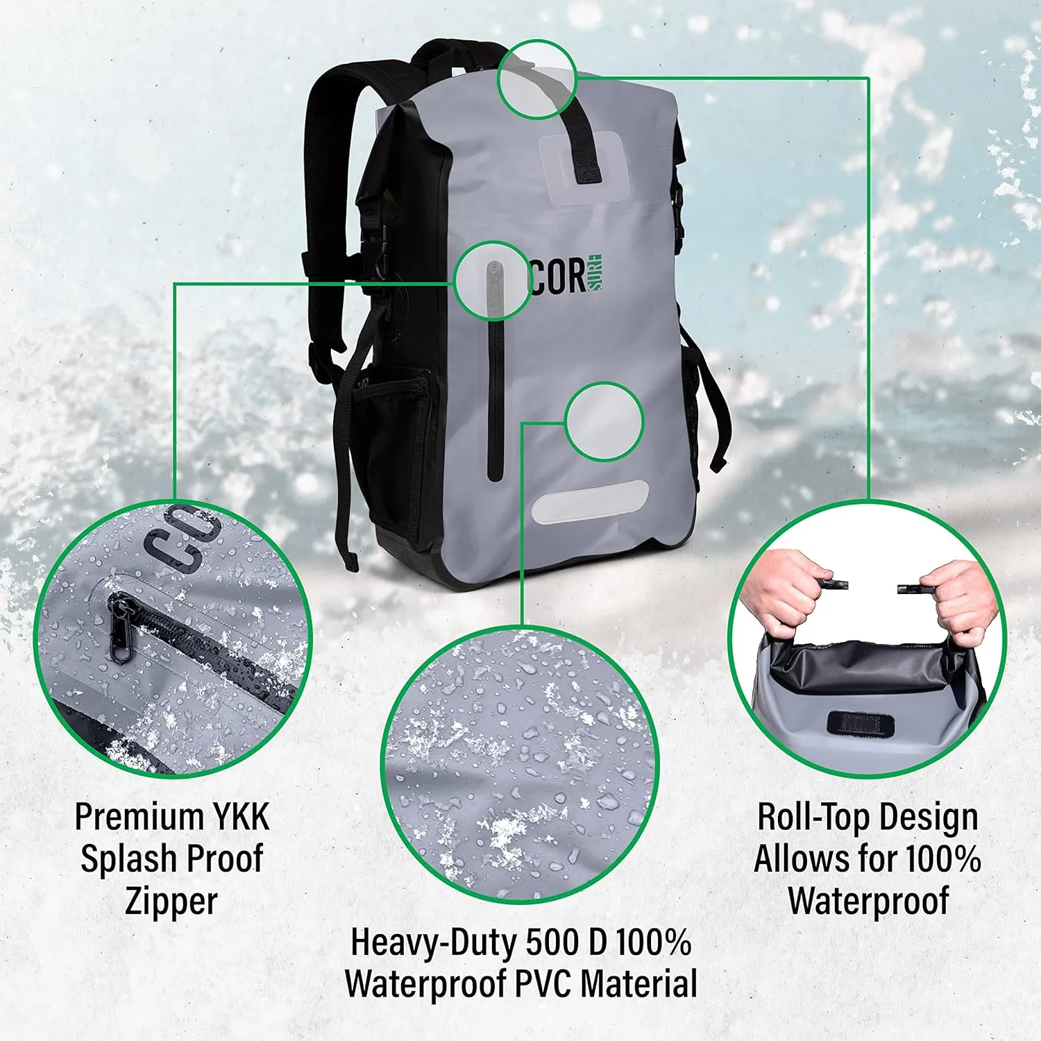 Waterproof Backpack with Laptop Sleeve | Heavy Duty Hiking, Kayak Dry Bag Backpack | Roll-Top Closure (25L, Green)