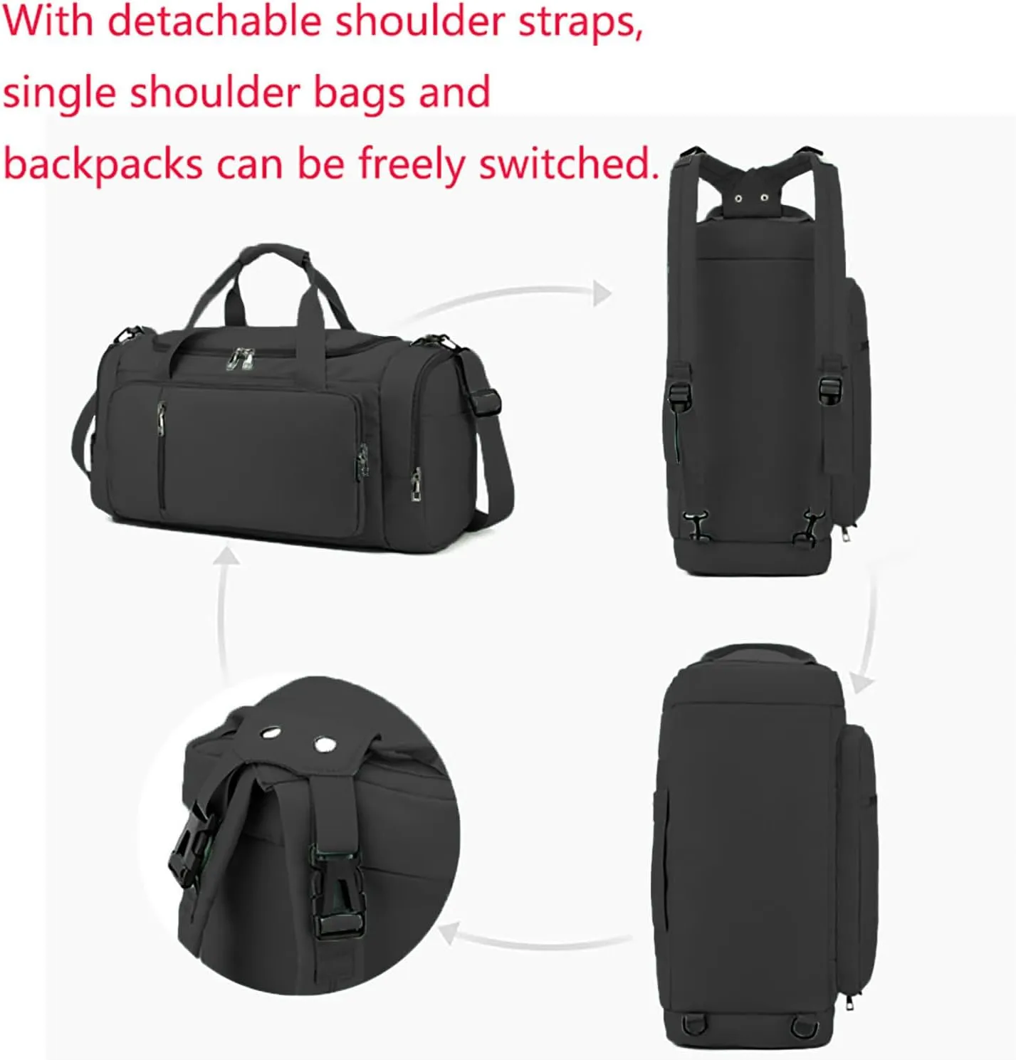 Waterproof Duffel Backpack with Shoe Compartment Dry Wet Separation 20"L Travel Gym Bag for Women Men (Black)